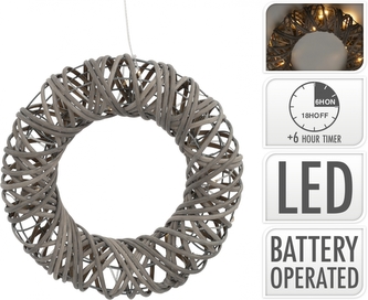 LED věnec z umělého ratanu 30 cm, šedý