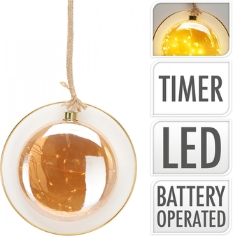 Skleněná LED koule na jutovém provazu 20x80 cm jantarová