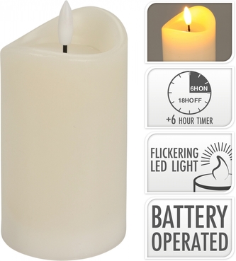 LED svíčka 12,5x7 cm s časovačem, barva slonová kost