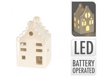Porcelánový domek C s LED osvětlením 10x6,5x6 cm