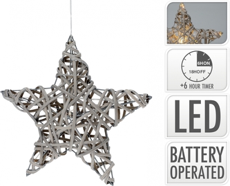 LED hvězda z umělého ratanu 30x30x8cm, šedá