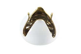 Keramický svícen bílo-zlatý 8,5x12 cm