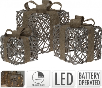 LED dárek šedý, sada 3 ks