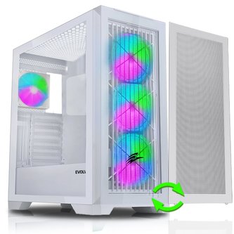 EVOLVEO Ptero Q2W+, 2x čelní panel - sklo /mřížka, 4x vent, case ATX - bílý