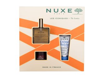 NUXE The Iconics suchý olej Huile Prodigieuse 50 ml + pleťový krém Créme Fraiche de Beauté 3-In-1 30 ml + balzám na rty Reve de Miel Honey 15 g