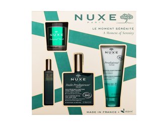 NUXE A Moment Of Serenity suchý olej Huile Prodigieuse Néroli 100 ml+ parfémovaná voda Prodigieux Néroli Le Parfum 15 ml + sprchový gel Prodigieux Néroli Relaxing Scented Shower Gel 100 ml + svíčka Prodigieux Néroli 70 g