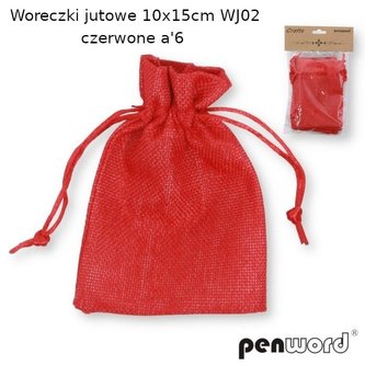 Woreczki jutowe czerwone 10x15cm 6szt