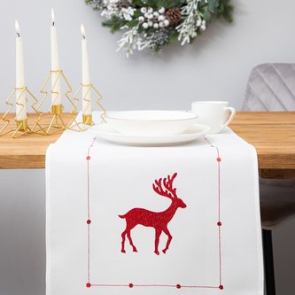 Vánoční běhoun na stůl | RODE | bílý s výšivkou | 40x160 cm | XM22 832678 Homla