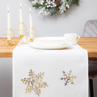 Vánoční běhoun na stůl | ISVEJ | zlaté hvězdy | 40x160 cm | XM22 832876 Homla