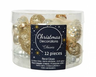 Ozdoby bílo-zlaté skleněné 12 ks