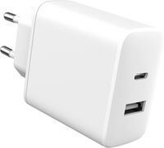 eSTUFF INFINITE Charger USB-C PD 20W+USB-A 12W, EU Plug, 100 % recyklovaný TPU, bílá