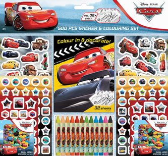 Samolepkový set s omalovánkami a voskovkami 500ks Auta