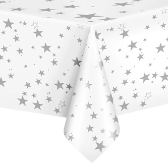 Plastový ubrus - stříbrné hvězdy 137 x 274 cm - Party Pal