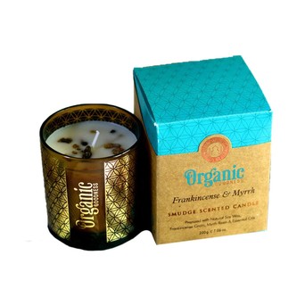 ARÔME Organická vykuřovací svíčka 200g ve skle se zlatou fólií, Frankincense & Myrrh