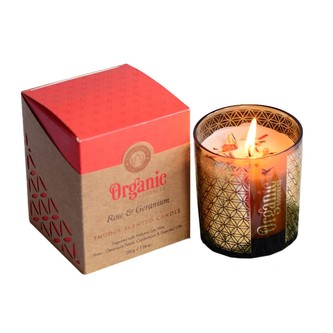 ARÔME Organická vykuřovací svíčka 200g ve skle se zlatou fólií, Rose & Geranium