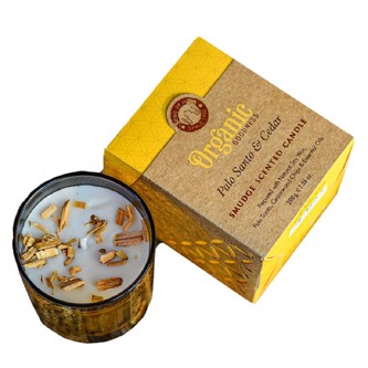 ARÔME Organická vykuřovací svíčka 200g ve skle se zlatou fólií, Palo Santo & Cedar