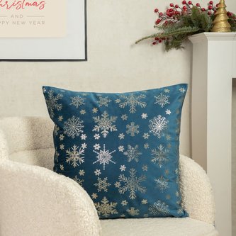Vánoční polštář s výplní  | TANESI | ve zlatých sněhových vločkách námořnická modř | 45x45 cm | XM22 979150 Homla