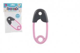 Chrastítko špendlík plast 12cm šedorůžové 12x19cm 0+