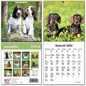 Kalendarz 2024 dla dzieci 16x32 13 plansz Psiaki