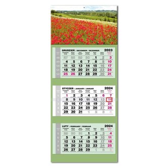 Kalendarz 2024 trójdzielny Lux wypukły Maki