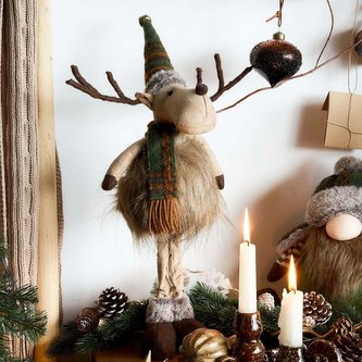 Vánoční sobík | GRINNIE | stojící v kožešině | 52 cm | 861142 Homla