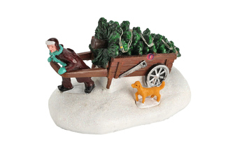 Vánoční stromek, pán, pes - figurka vánoční vesnice 12,5 cm.