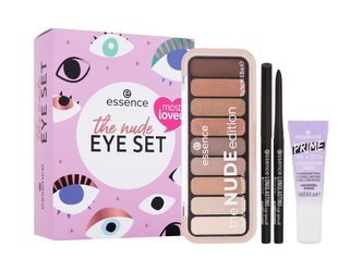Essence The Nude paletka očních stínů The Nude Edition Eyeshadow Palette 10g + oční tužka Long Lasting Eye Pencil 0,28 g 01 Black Fever + báze pod oční stíny Prime Like A Boss Eyeshadow Base 5 ml