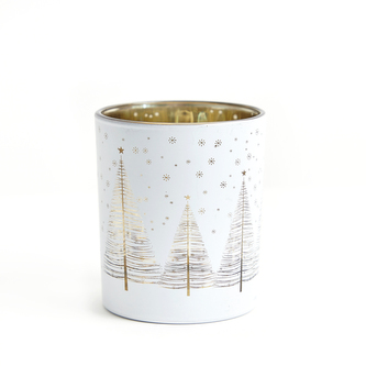 Vánoční lampička na svíčku Lucerna | LANCY | bílá s vánočním stromkem | 7x8 cm | 836577 Homla