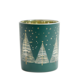 Vánoční lampička na svíčku | LANCY | zelená s vánočními stromky | 7x8 cm | 836584 Homla