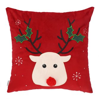 Vánoční polštář s výplní | REINDEER s červenou bambulí | 45x45 cm | XM22 979914 Homla