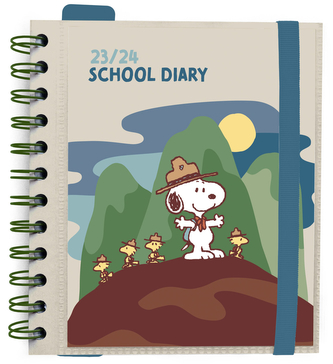 Plánovací denní školní diář 2023/2024 Snoopy se samolepkami, záložkami a obálkou (14 x 16 cm)