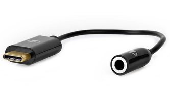 NEDIS USB-C adaptér/ USB-C zástrčka – 3,5 mm jack zásuvka + USB-C zásuvka/ černý/ 15cm
