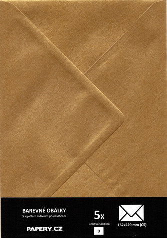 HYBLER S.R.O. barevná obálka 162X229 mm ZLATÁ METALICKÁ, 3 kusy, 100 gm2, olizová