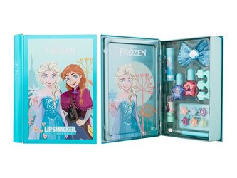 Lip Smacker Disney Frozen balzám na rty 3,4 g + rozjasňující krém 6 x 0,25 g + lak na nehty 2 x 4,25 ml + rtěnka 1,25 g + aplikátor + sponka do vlasů + oddělovač prstů + plechová krabička
