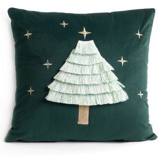 Vánoční polštář s výplní | TRESSA | s aplikací vánočního stromku zelená | 45x45 cm | 866222 Homla