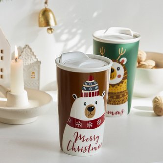 Vánoční hrnek | TEDINO | hnědý vysoký s víčkem | 0,5 l | 873121 Homla