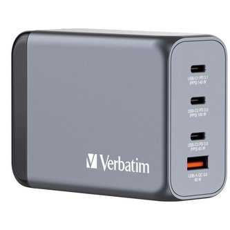 Cestovní adaptér GNC-240, GaN zástrčka, 3x USB-C PD 140W/100W/65W, 1xUSB-A QC 3.0, Verbatim