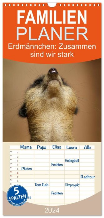 Familienplaner 2024 - Erdmännchen: Zusammen sind wir stark mit 5 Spalten (Wandkalender, 21 x 45 cm) CALVENDO