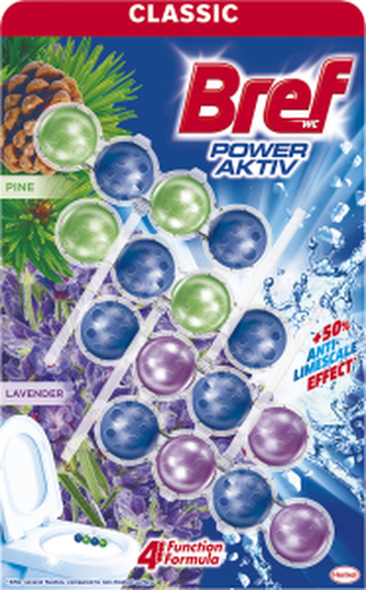 Bref Power Aktiv Pine & Lavender tuhý WC blok, 4× 50 g