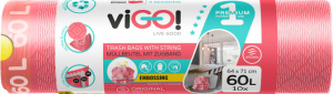 viGO! Premium pytle na odpad zatahovací, parfémované, 30 µ, 71 × 64 cm, 60 l, 10 ks