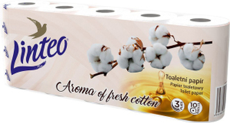Linteo toaletní papír třivrstvý se svěží vůní bavlny role 130 útržků a 15 m, 10 rolí
