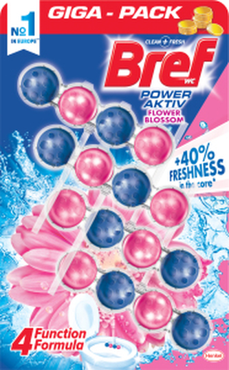 Bref Power Aktiv WC blok Flower blossom, tuhý WC blok, 4 × 50 g Bref Power Aktiv WC blok Flower blossom, tuhý WC blok, 4 × 50 g