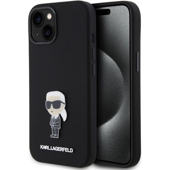 Karl Lagerfeld Liquid Silicone Metal Ikonik Kryt iPhone 15 černý