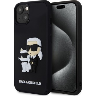 Karl Lagerfeld 3D Rubber Karl and Choupette kryt iPhone 13 černý
