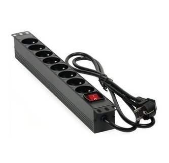 Rozvodný panel MHPower PDU-FR4K8 19" 8x230V, 16A, 4000W, černý, kabel 1,8m, hliníkový