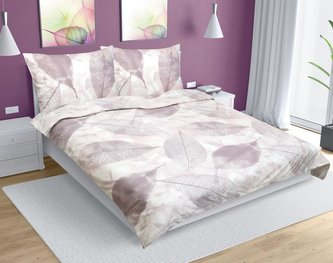 Povlečení bavlna na dvoudeku - béžový list - 1x 200x220, 2ks 70x90 cm (200 cm šířka x 220 cm délka prodloužená)