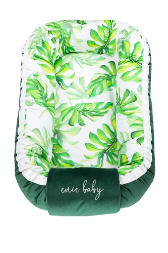 enie baby Hnízdečko do postýlky VELVET green/tropical leaves
