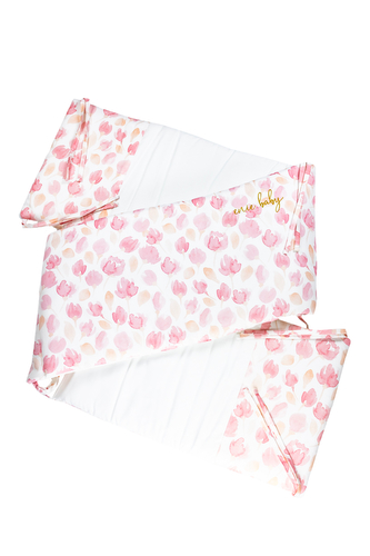 enie baby Mantinel SATINE pink leaves