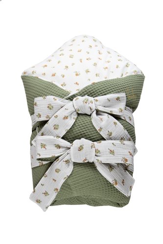 enie baby Zavinovačka VAFLOVÁ  khaki/květy  80x80 cm z dutého vlákna