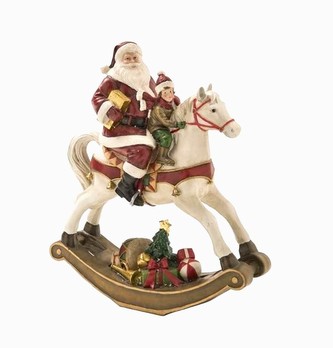 Houpací koník soška s chlapečkem a Santou Clausem 38cm VÁNOCE BRANDANI